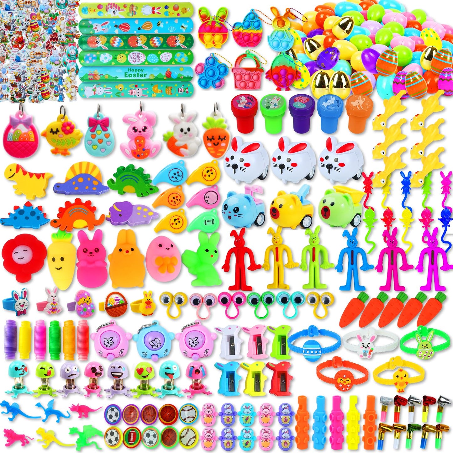 Wuridiwa 300 Pcs Easter Egg Fillers with Surprise Eggs, Easter Basket Stuffers,Filled Easter Party Favors for Kids,Carnival Treasure Prizes Classroom Events Hunt,Stocking Stuffers Birthday Gifts
