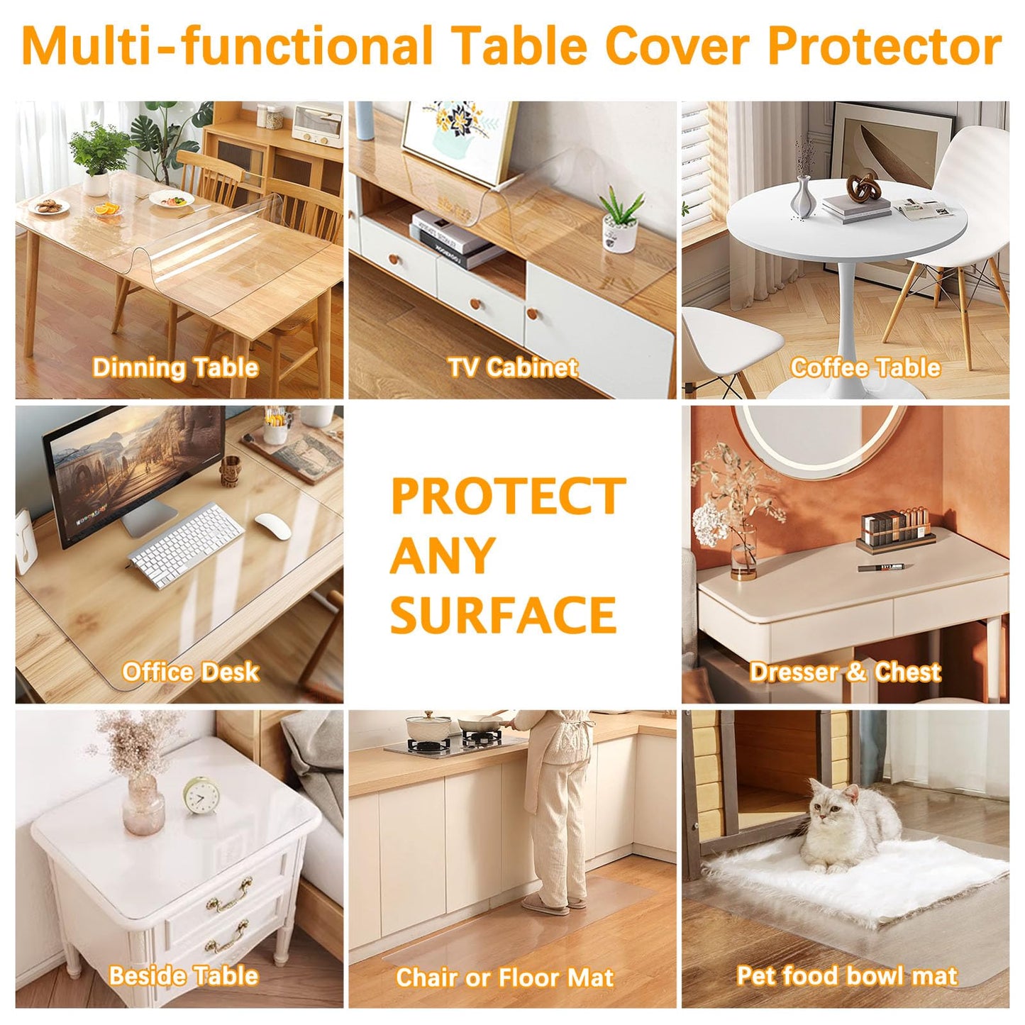 36 x 108 Inch Clear Plastic Dining Table Protector Tablecloth Desk Pad Mat Wooden Furniture Coffee End Office Conference Dinner Table Top Protection Countertop Cover Waterproof Rectangular PVC Vinyl