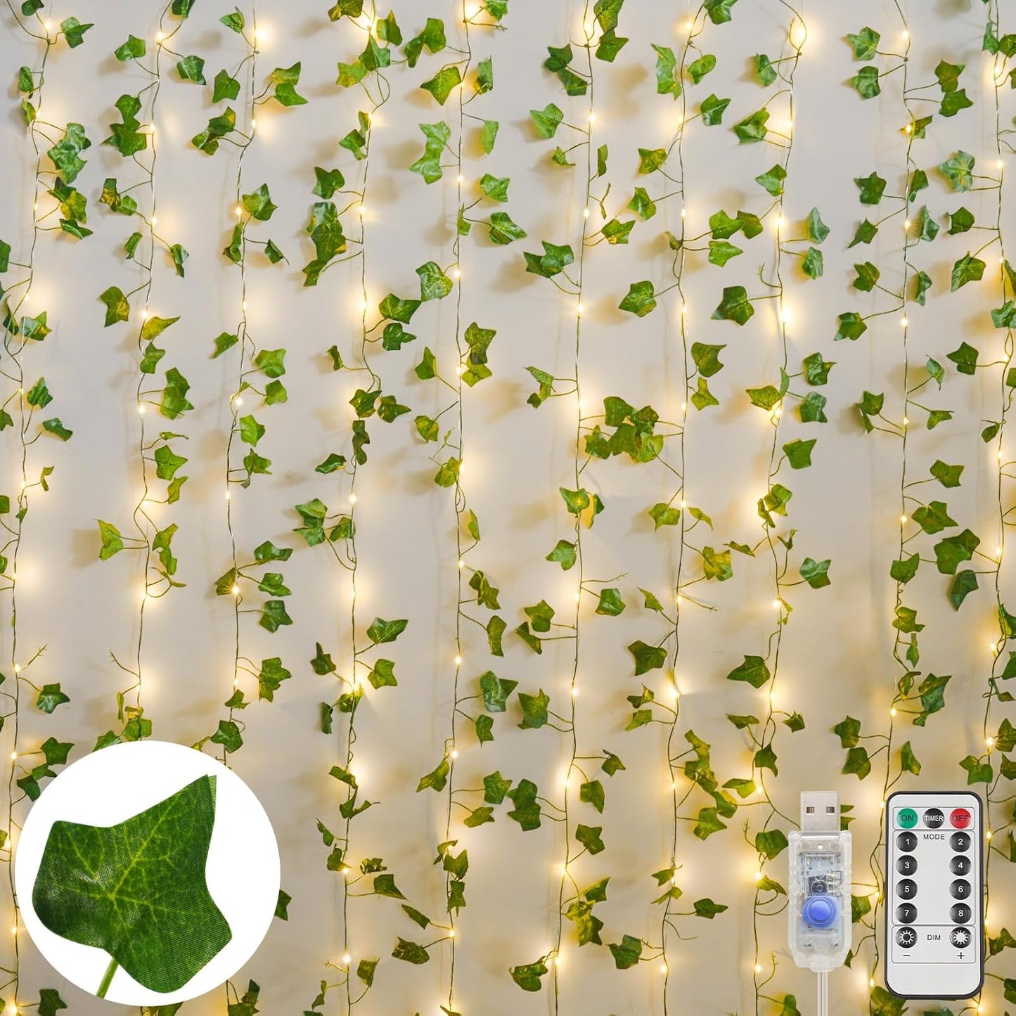 Suddus LED Fairy Lights Vines - 200 Warm White Lights for Bedroom, Dorm, Wedding & Party | 6.5ft x 6.5ft