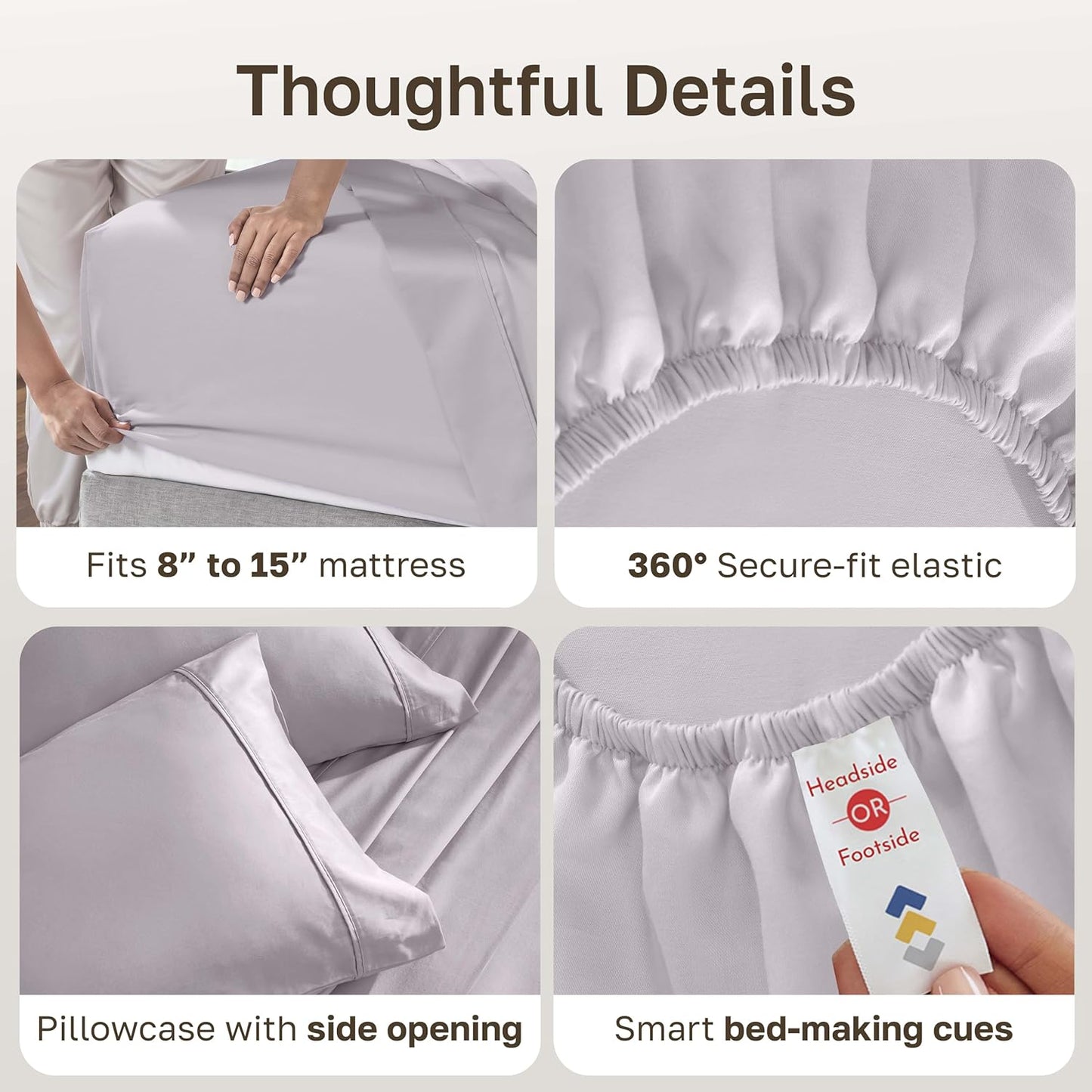 California Design Den Twin XL Cotton Sheet Set - 100% Soft, 400 Thread Count, Award-Winning Sateen Finish - Dusky Lavender Grey