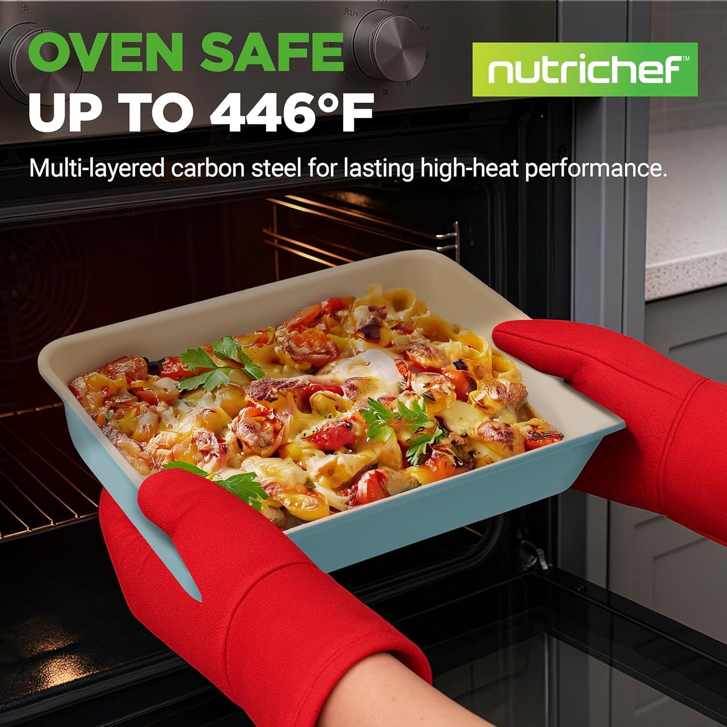 NutriChef 6-Piece Baking Pan Set | Premium Carbon Steel Bakeware with Non-Stick Coating - Turquoise
