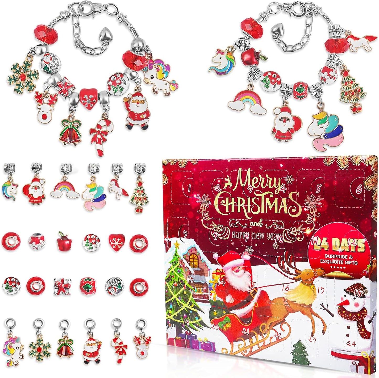 SIXNIE Christmas Advent Calendar - 24-Day Countdown Charm Bracelet Kit for Girls & Teens