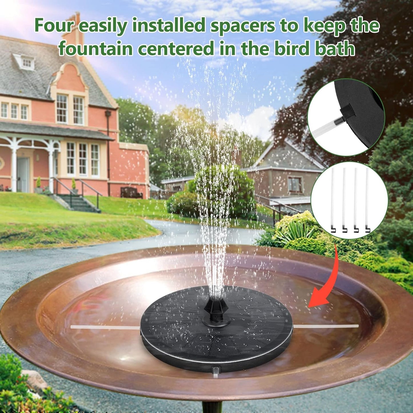 Mademax Solar Fountain - Upgraded Pump with 4 Nozzles for Bird Baths, Gardens, Ponds & Pools