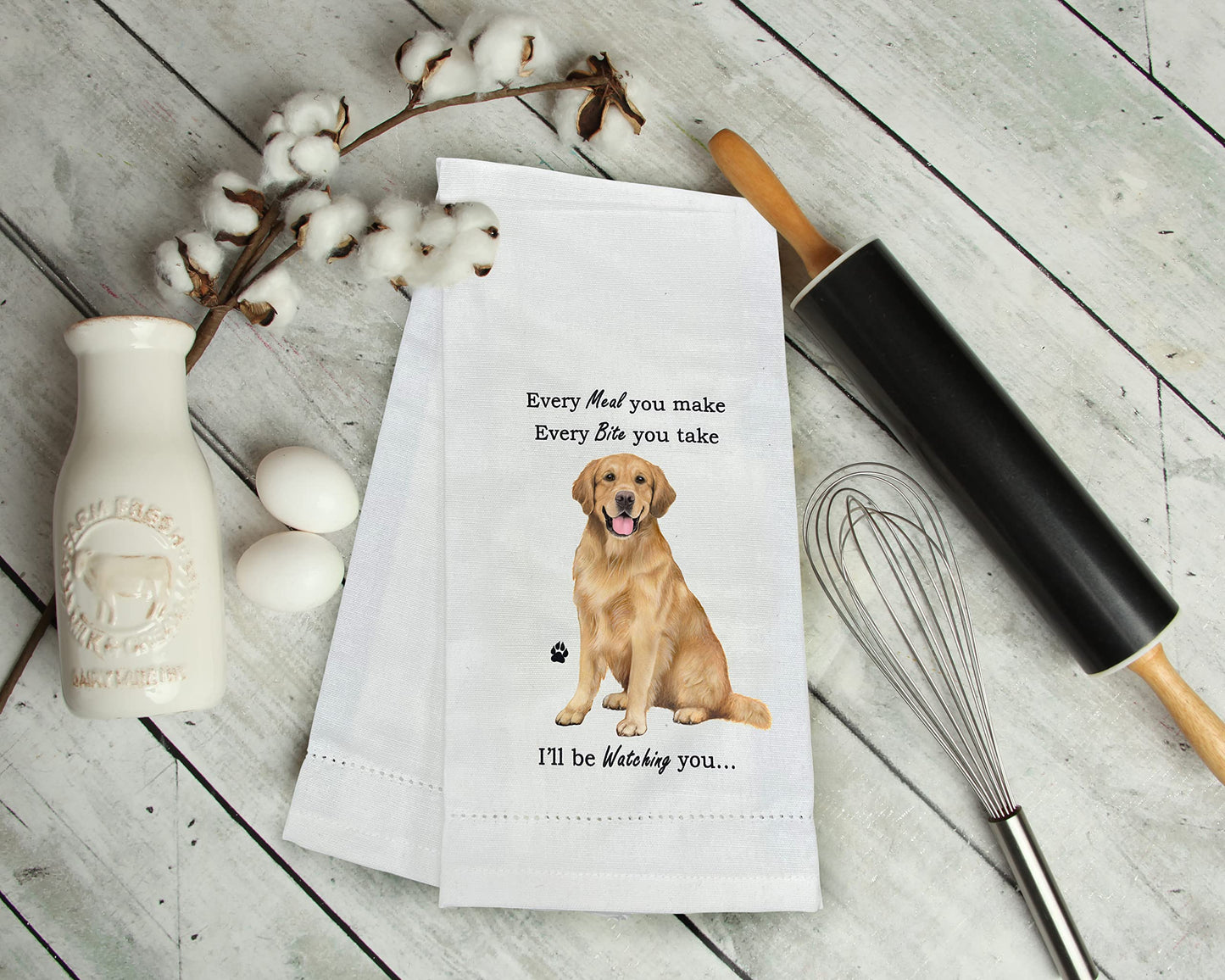 GOLDEN RETRIEVER Kitchen Towels - Soft, Highly Absorbent - GOLDEN RETRIEVER Gifts - Dish & Tea Towels - Reusable, Quick Drying - 100% Natural Cotton - For Pet Lovers