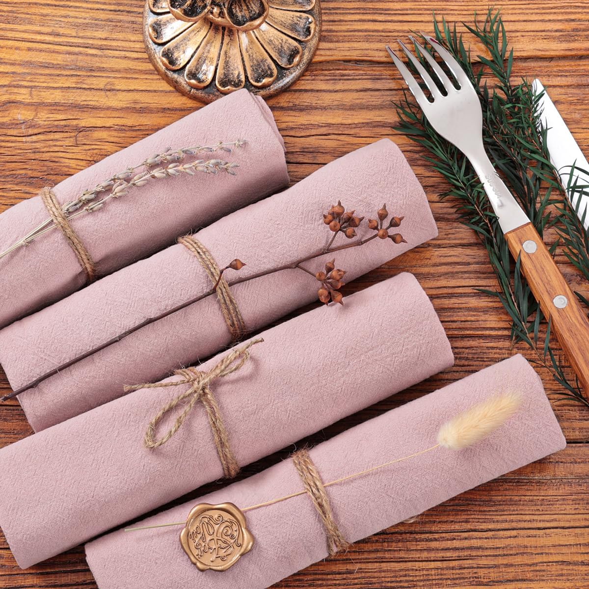 Socomi Cloth Napkins - Pink Linen Cotton Set of 6 | Washable & Reusable 17"x17" for Weddings & Events
