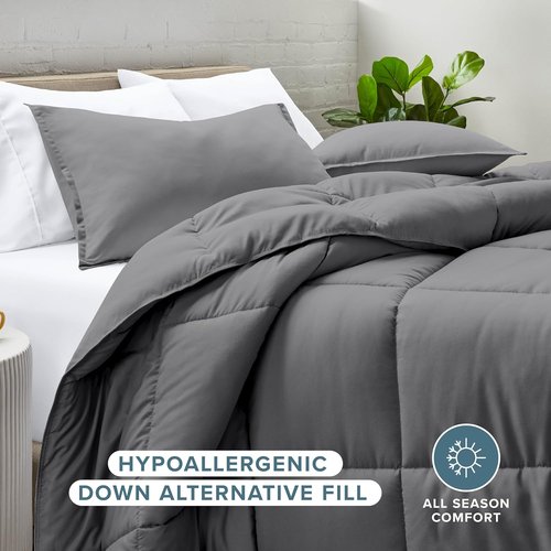 Bare Home Queen Comforter Set - Ultra-Soft Goose Down Alternative - Premium 1800 Series - All Season Warmth | Grey
