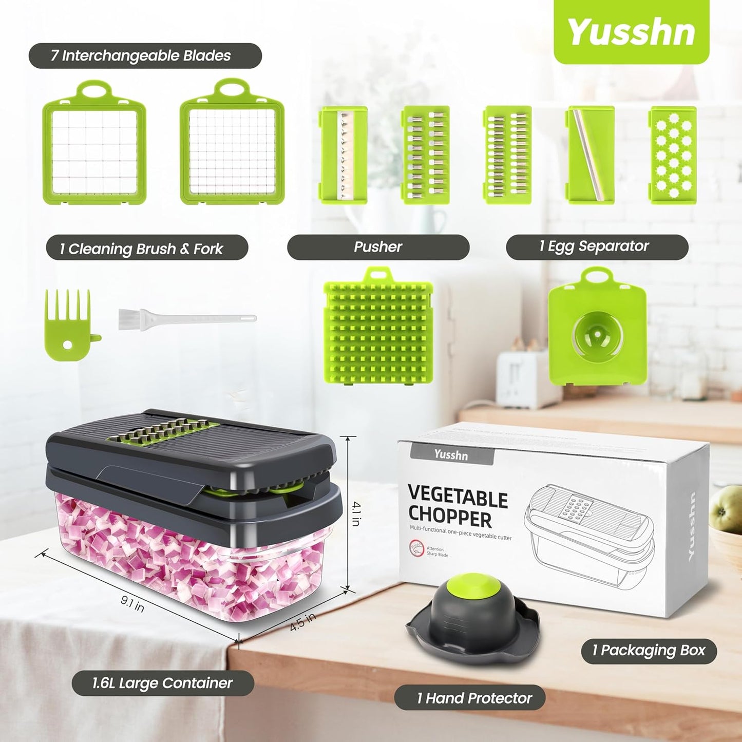 Yusshn Vegetable Chopper - 12-in-1 Multifunctional Food Processor with 7 Blades | Grey Kitchen Essential