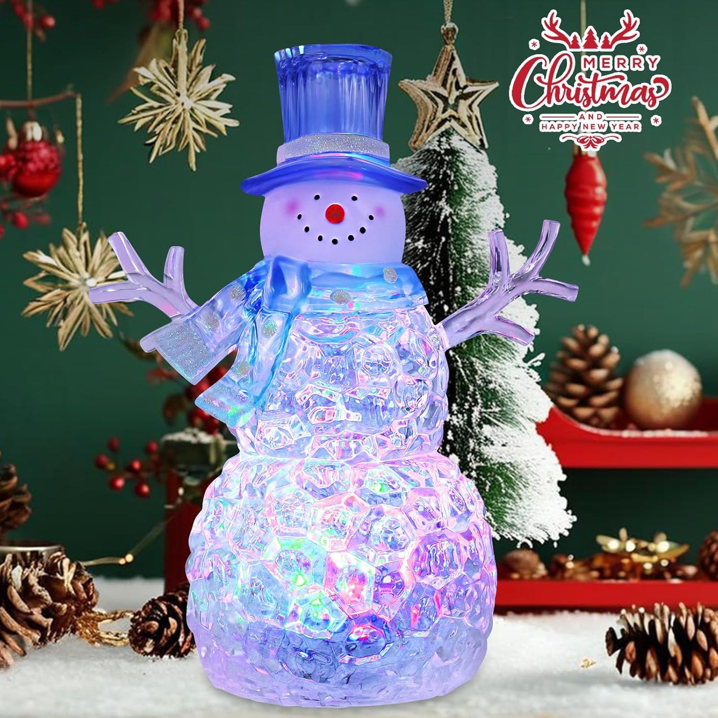 Skiennix LED Lighted Snowman Figurine - Battery Operated Christmas Decoration | 6H Timer, Blue Hat