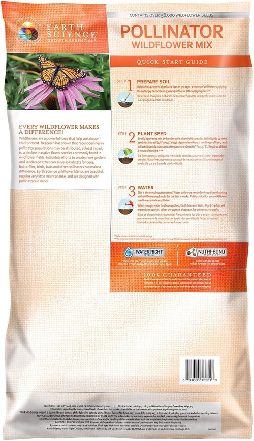 Earth Science Wildflower Pollinator Mix - 6 lb Non-GMO Seed Blend for Bees, Hummingbirds & Butterflies