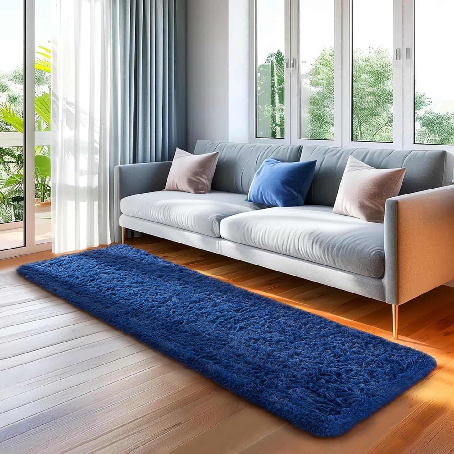 Ophanie Blue Runner Rug - Soft Non-Slip Shaggy Carpet for Hallway & Bedroom | 2x6 ft Aesthetic Decor