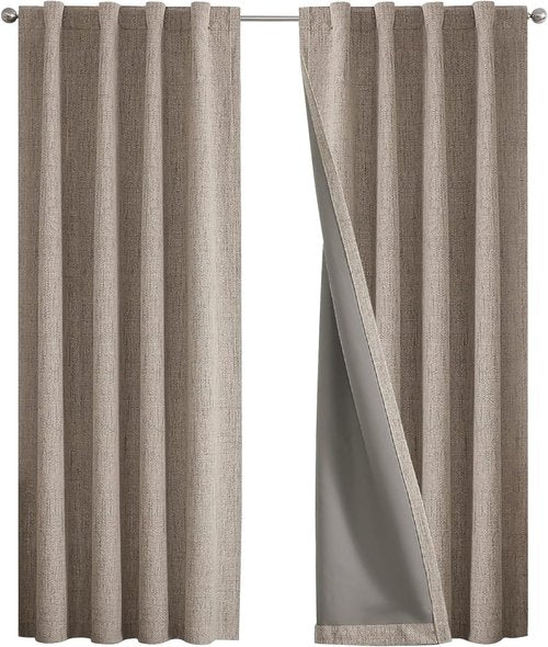 Joydeco 100% Blackout Curtains - Natural Linen Thermal Insulated Drapes, 42" W x 63" L, 2 Panels