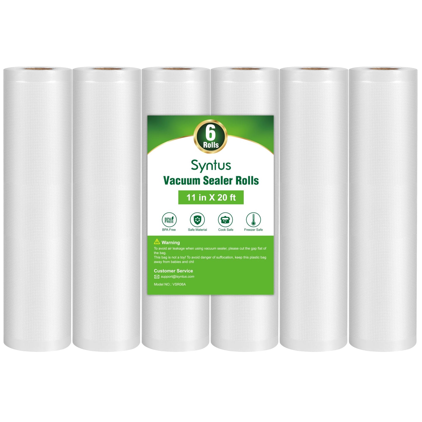 Syntus Vacuum Sealer Bags for Food, 6 Rolls 11" x 20' Commercial Grade Bag Rolls, BPA Free Food Vac Bags for Storage, Meal Prep or Sous Vide