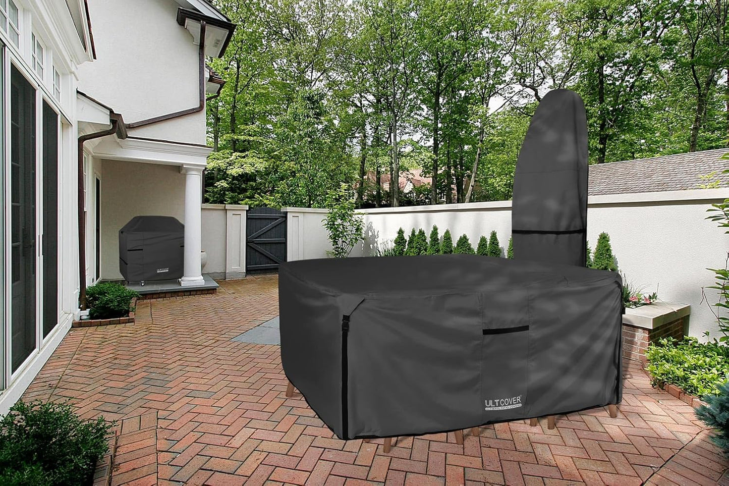 ULTCOVER Heavy Duty Square Patio Table and Chair Cover - Waterproof 600D Canvas, 74 Inch, Black