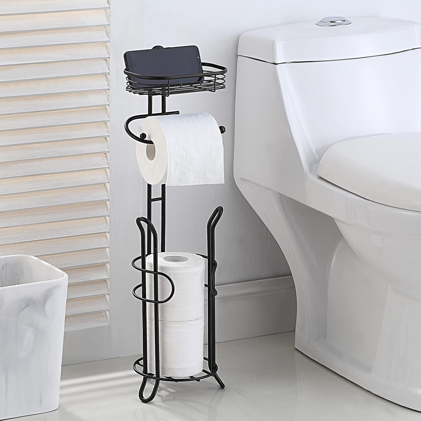 SunnyPoint Toilet Tissue Paper Holder Stand - Heavyweight Storage with Reserve for Mega Rolls | Black