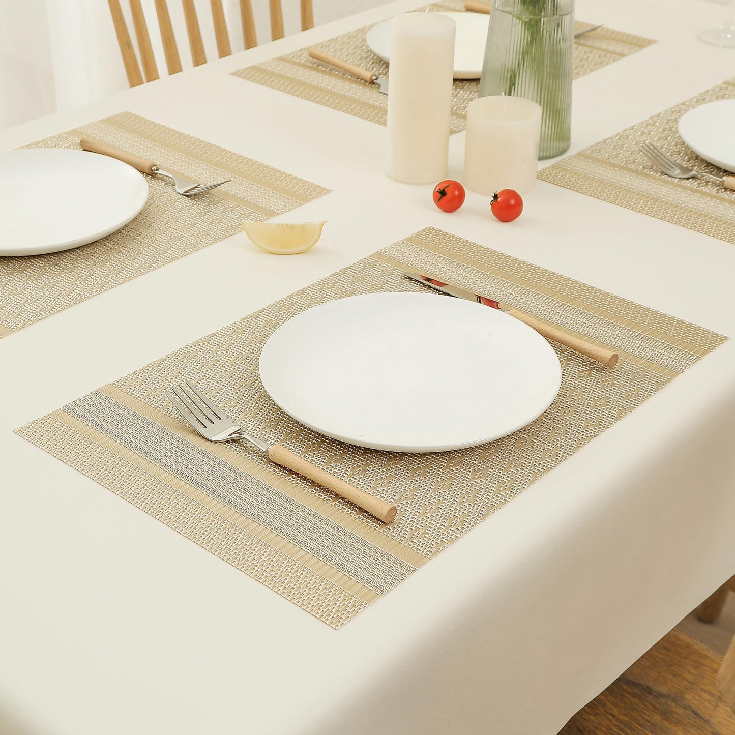 Leetaltree Stardust Yellow Placemats Set of 4 - Heat Resistant Non-Slip Place mats for Dining Table, Washable Durable PVC Vinyl Woven Table Mats（Stardust Yellow, 4）
