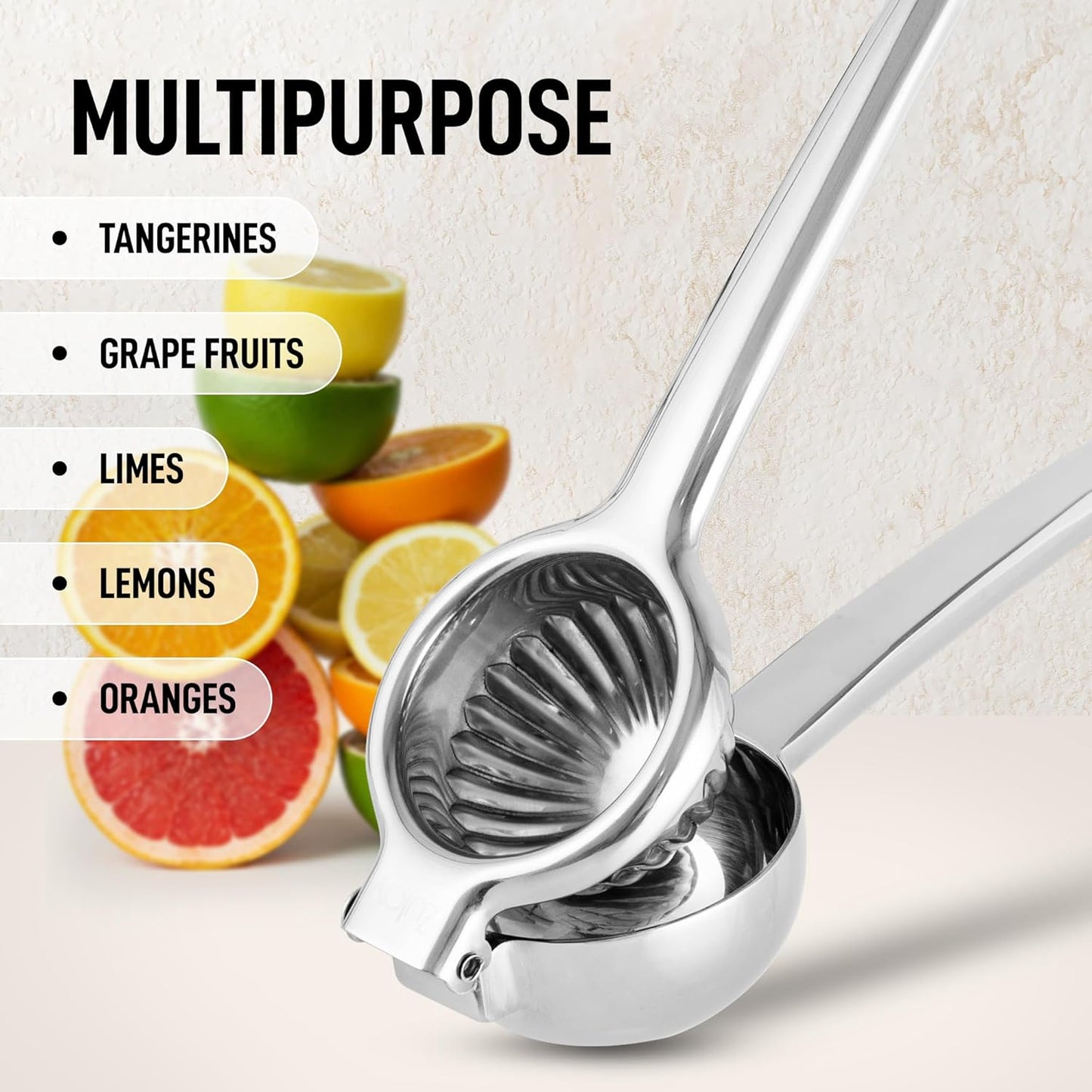 Zulay Kitchen Extra Large Lemon Squeezer - Heavy Duty Stainless Steel Citrus Juicer | Ergonomic Design for Easy Squeezing - Silver