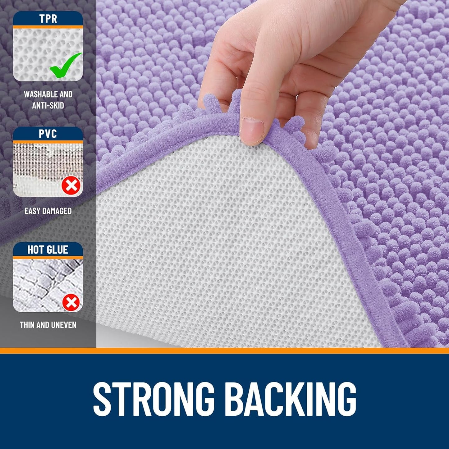 OLANLY Bathroom Runner Rugs - Soft Absorbent Chenille Bath Mat with Rubber Backing | 59x24 Lavender