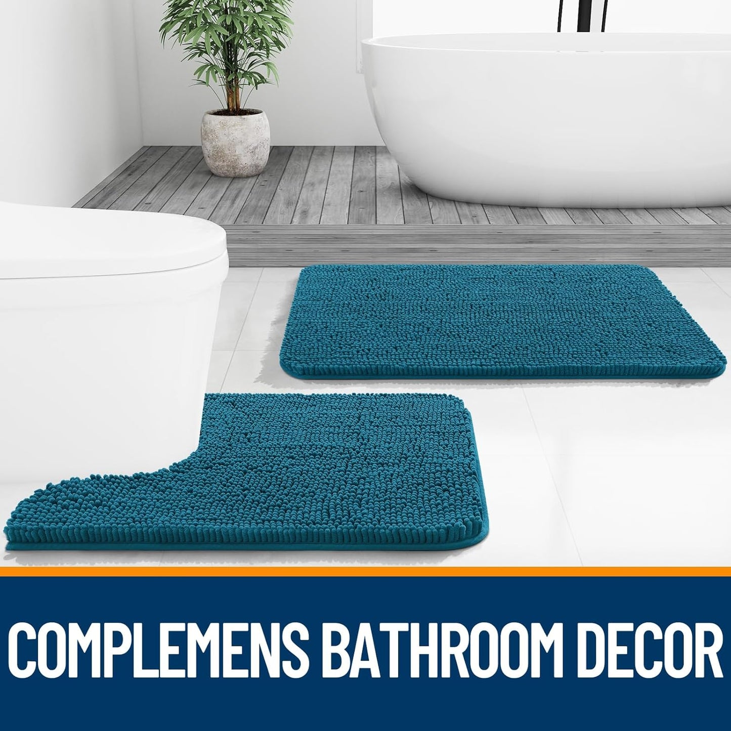 OLANLY Bathroom Runner Rugs - Soft Absorbent Chenille Bath Mats | Quick Dry, Machine Washable, 44x24 in Peacock Blue