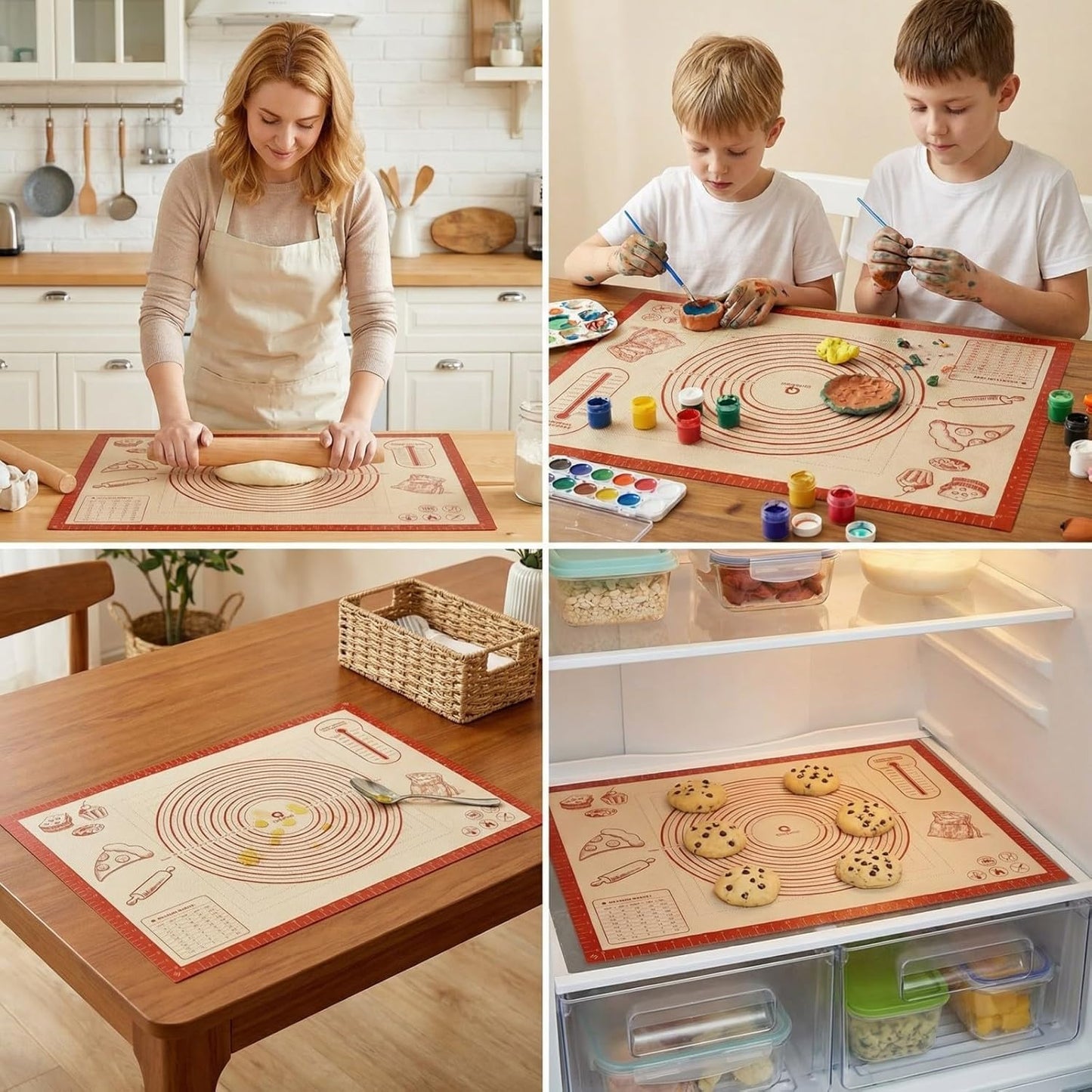 Skiennix Silicone Baking Pastry Dough Mat - 28x20 Inch Nonstick Rolling Sheet for Cookies & Bread