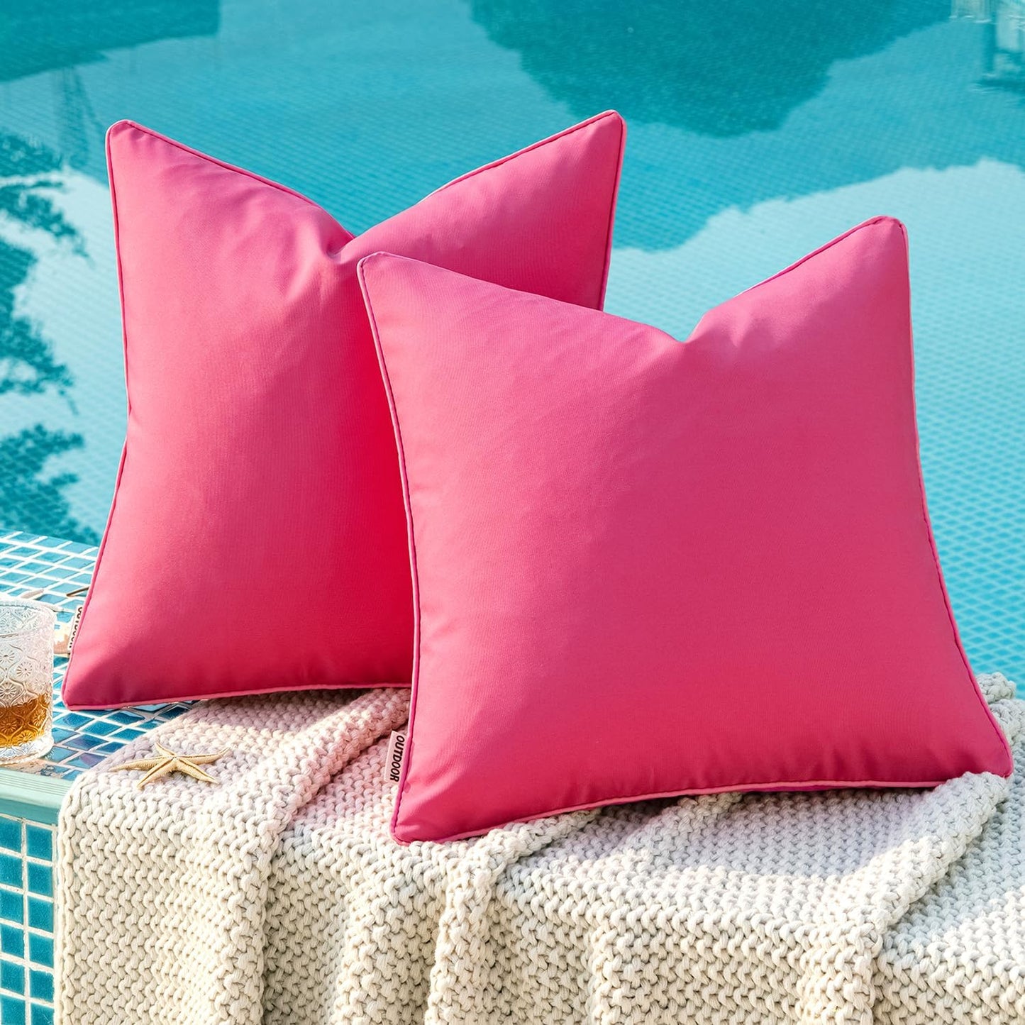 MIULEE Outdoor Waterproof Throw Pillow Covers - Decorative 18x18 Inch Hot Pink Cushion Cases for Patio & Garden