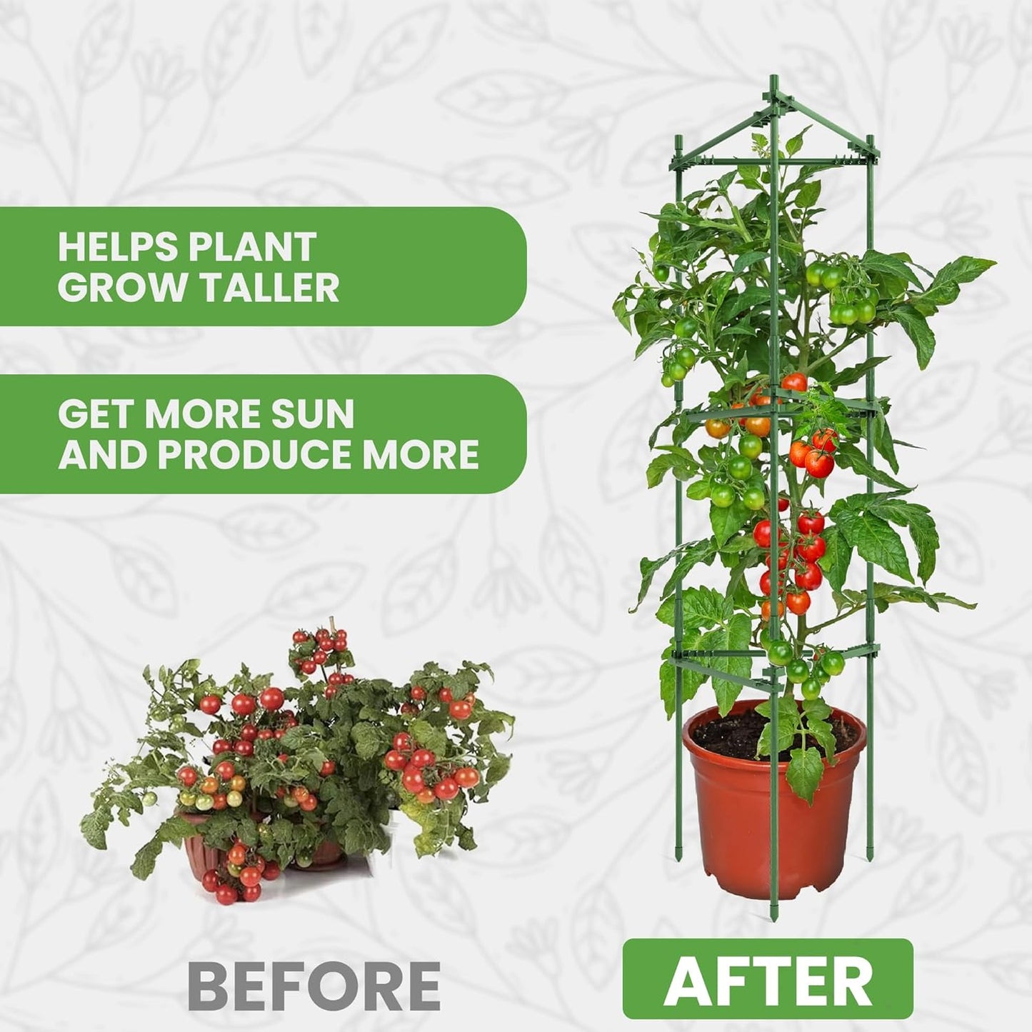 Tomato Cage - Durable Plant Support Structures for Vegetables | Tall 48-Inch Trellis Stakes (6 Pack)