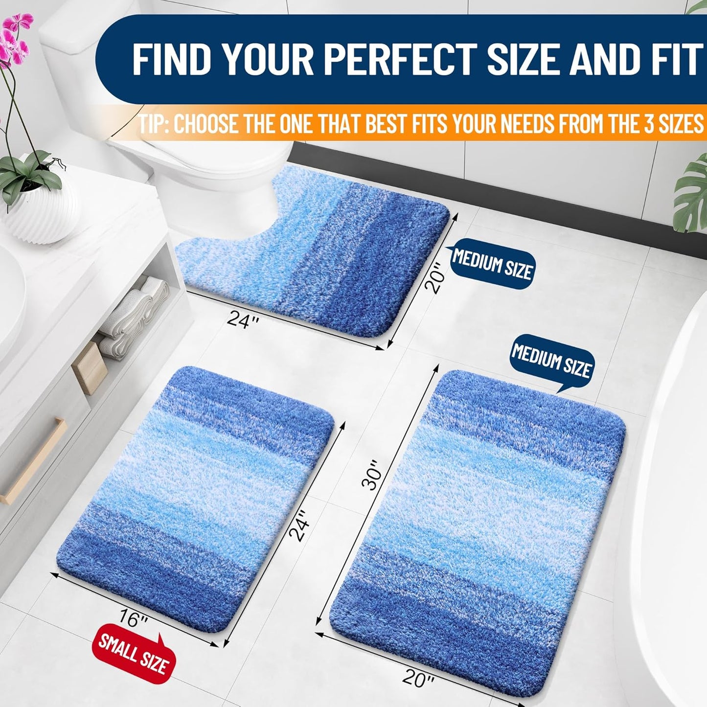 OLANLY Bath Rugs Mat - Extra Soft Microfiber, Quick Dry & Washable | 24x16, Light Royal Blue