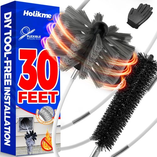 Holikme Dryer Vent Cleaner Kit - 30 Feet Flexible Lint Brush with Drill Attachment | Easy Cleaning in Grey