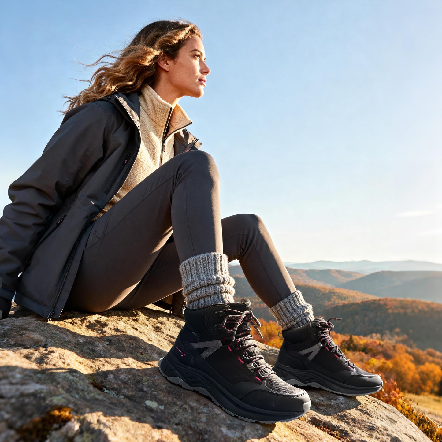 NORTIV 8 Women's Hiking Boots Waterproof Lightweight Outdoor Trekking Comfortable Non-Slip Backpacking Camping Ankle Boot Hollow,Size 8,Black,NWUMHB2501