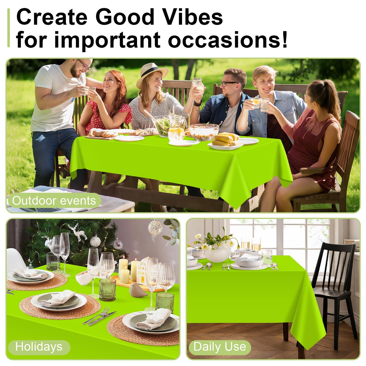 QIKSION Lime Green Plastic Table Cloth Disposable 6 Pack, 54 x 108 Inch Tablecloths for Party, Birthday, Halloween, Christmas Decorations, Rectangle Table Cover