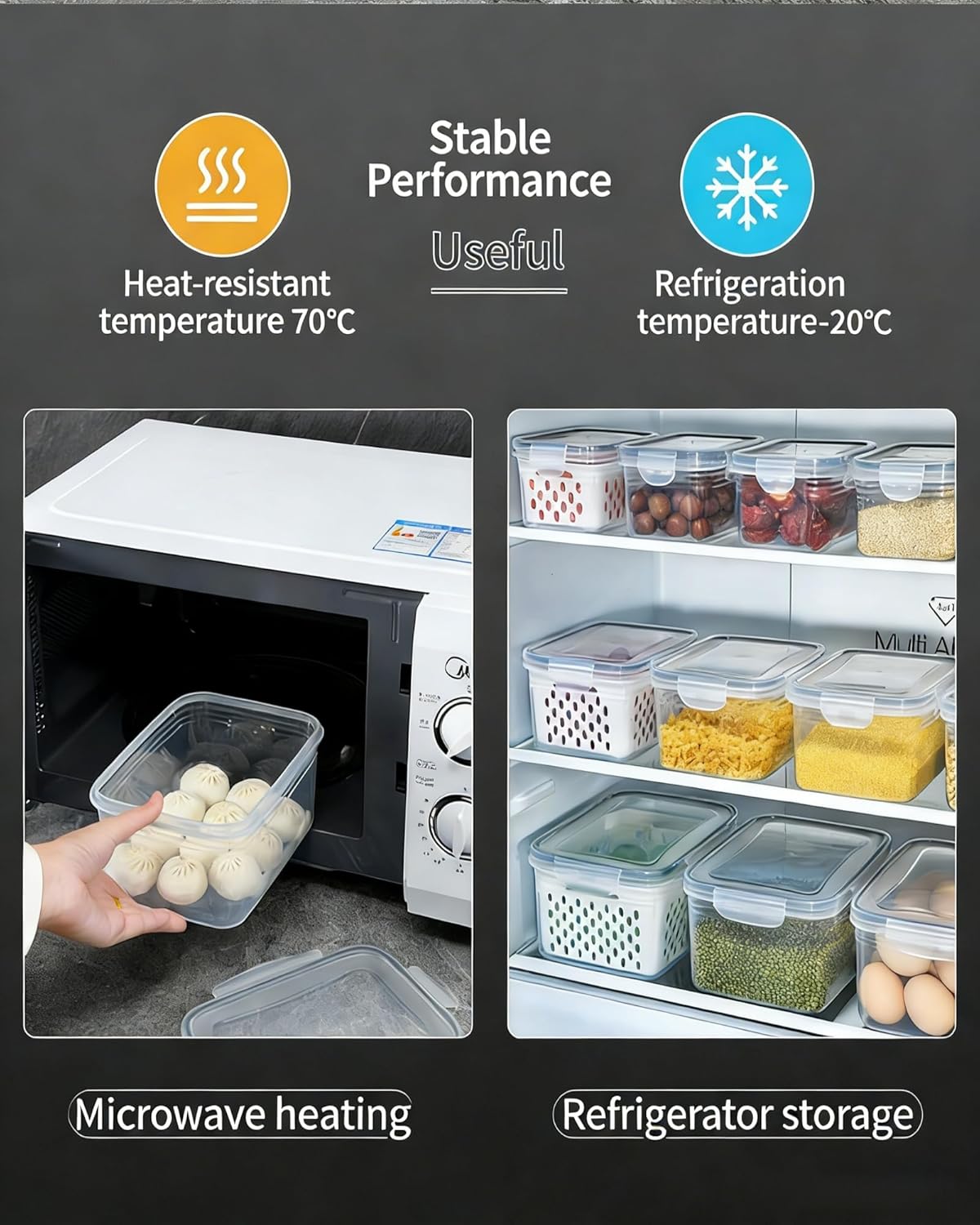 Skiennix Fruit Storage Containers - Transparent Plastic Box with Removable Colander | Keeps Berries Fresh (Large)