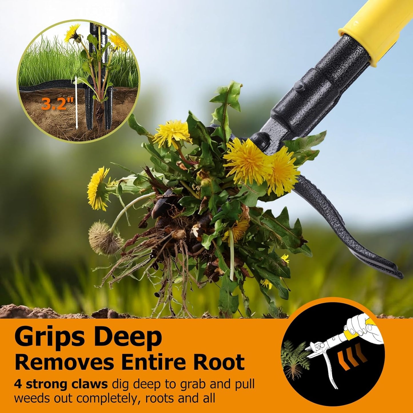 Regine Switzerland Weed Puller Tool - Heavy Duty Stand-Up Weeder with Slide-Release Ejection | Long Handle for Easy Lawn & Garden Use
