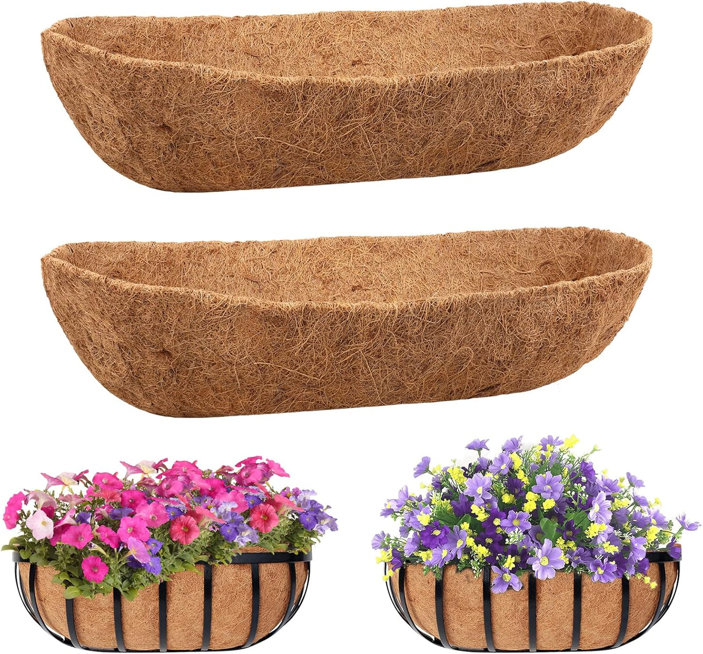 Legigo 30-Inch Coco Liner for Planters - 2 Pack Coconut Coir Basket Liners for Window Boxes & Wall Planters