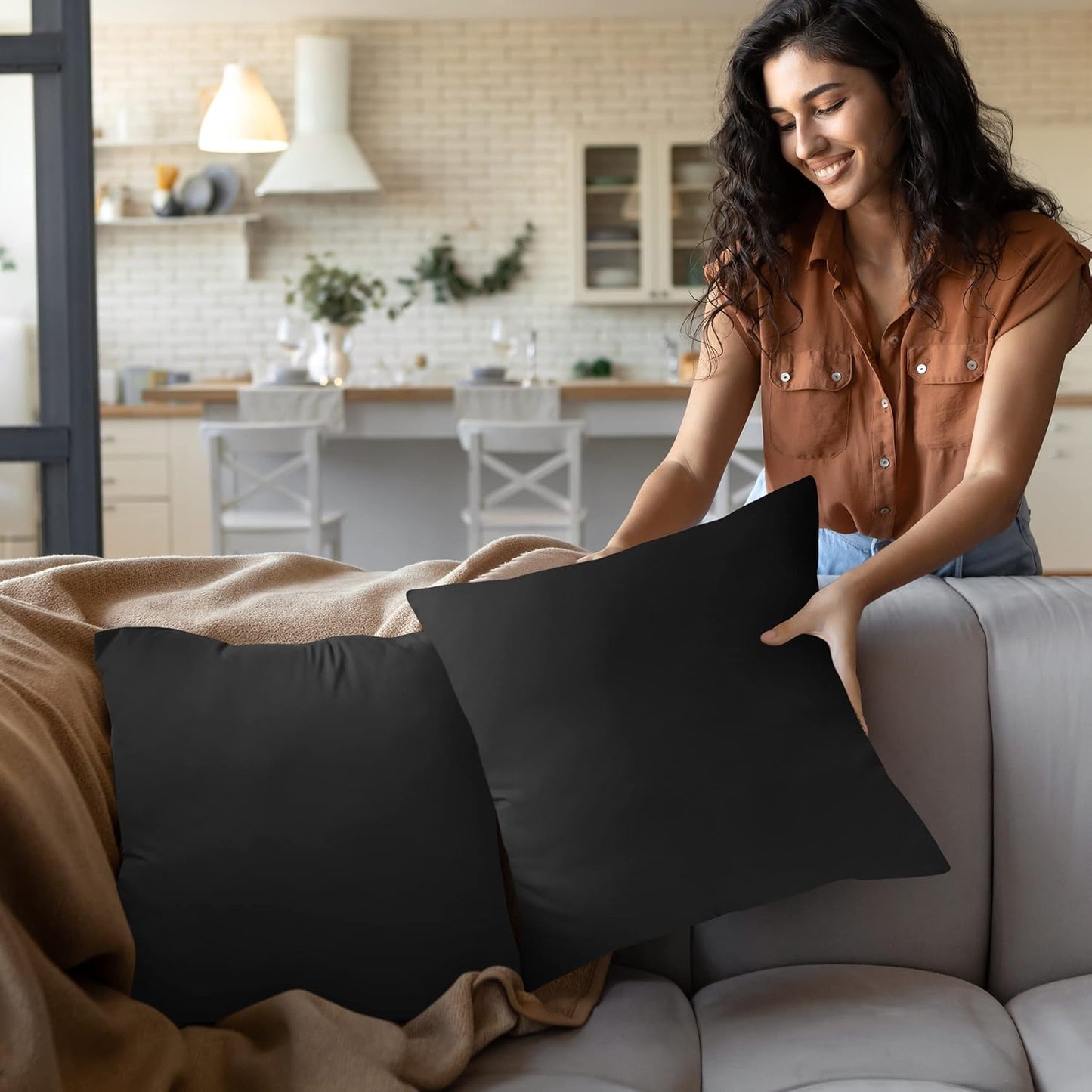 Utopia Bedding 24x24 Pillow Inserts - Set of 2 Black Decorative Cushions for Sofa & Bed - Soft & Fluffy