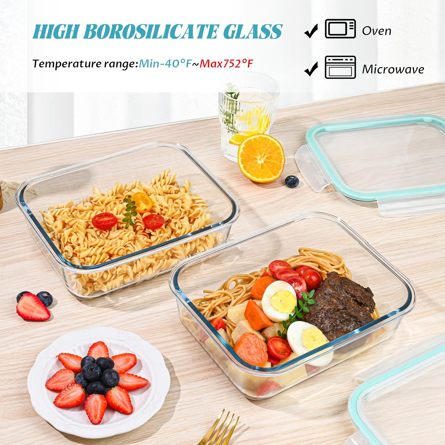 LOVYANXUE 2Pack 9.8 Cups/ 78 Oz Large Glass Food Storage Containers with Lids, Glass Meal Prep Containers with Airtight Lids - BPA Free, Leakproof, Ideal for Food Storing/Serving, Microwave/Oven Safe