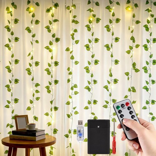 DomeStar 300 LED Fairy Lights with Vines - Remote-Controlled Curtain String Lights for Indoor/Outdoor Decor