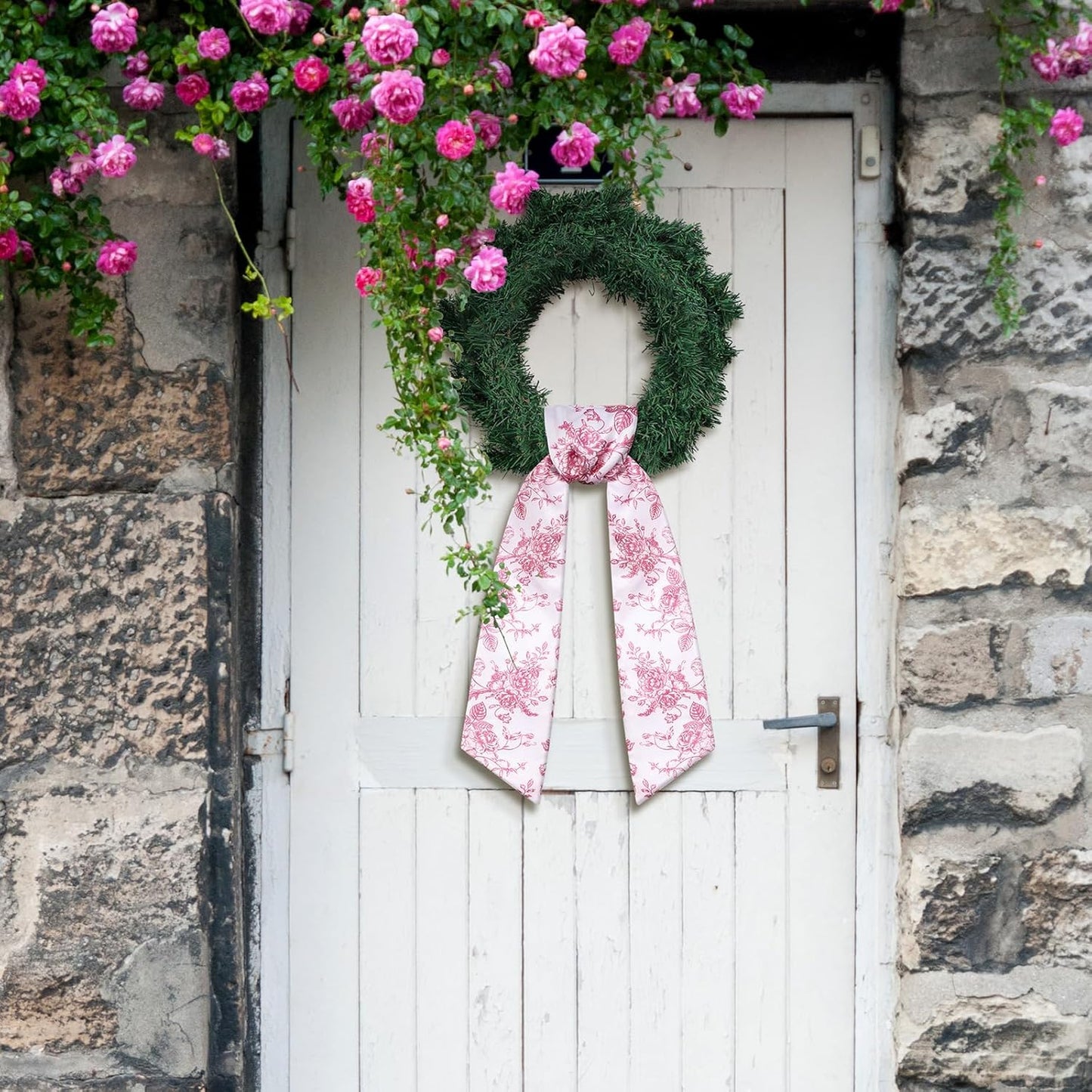 VitalCozy Red Floral Wreath Sash - Elegant Satin Ribbon for Monogrammed Decor | Indoor/Outdoor Use
