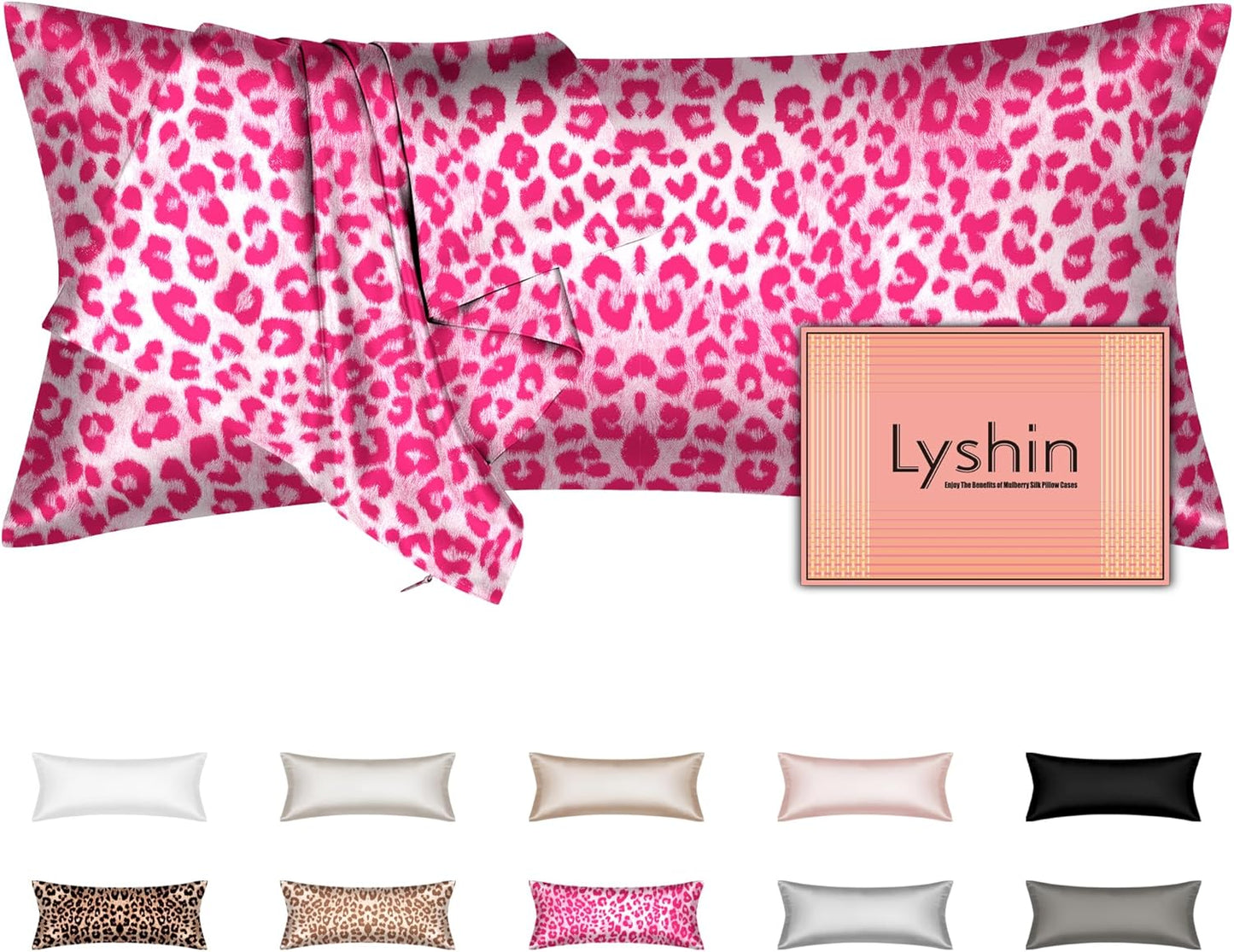 Skiennix Silk Body Pillow Cover - Ultra Smooth Cooling Satin for Hair & Skin | Leopard Pink (20x54 Inches)