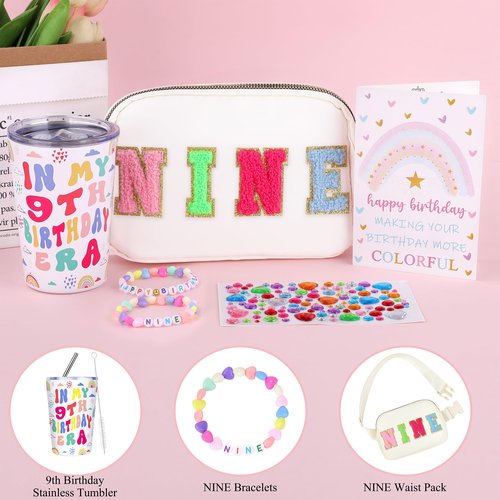 9 Year Old Beautiful Teen Girl Birthday Gifts, Gifts for 9 Year Old Sweet Teen Girls, 9th Birthday Decorations Basket Set of 5