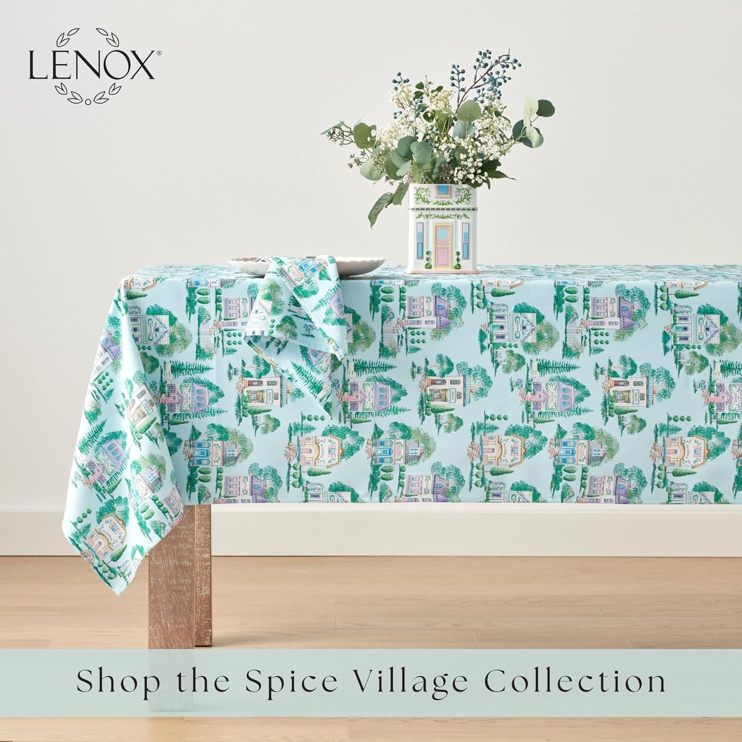 Lenox Spice Village Placemats - Set of 4 Allover Design, Blue, 13" W x 19" L