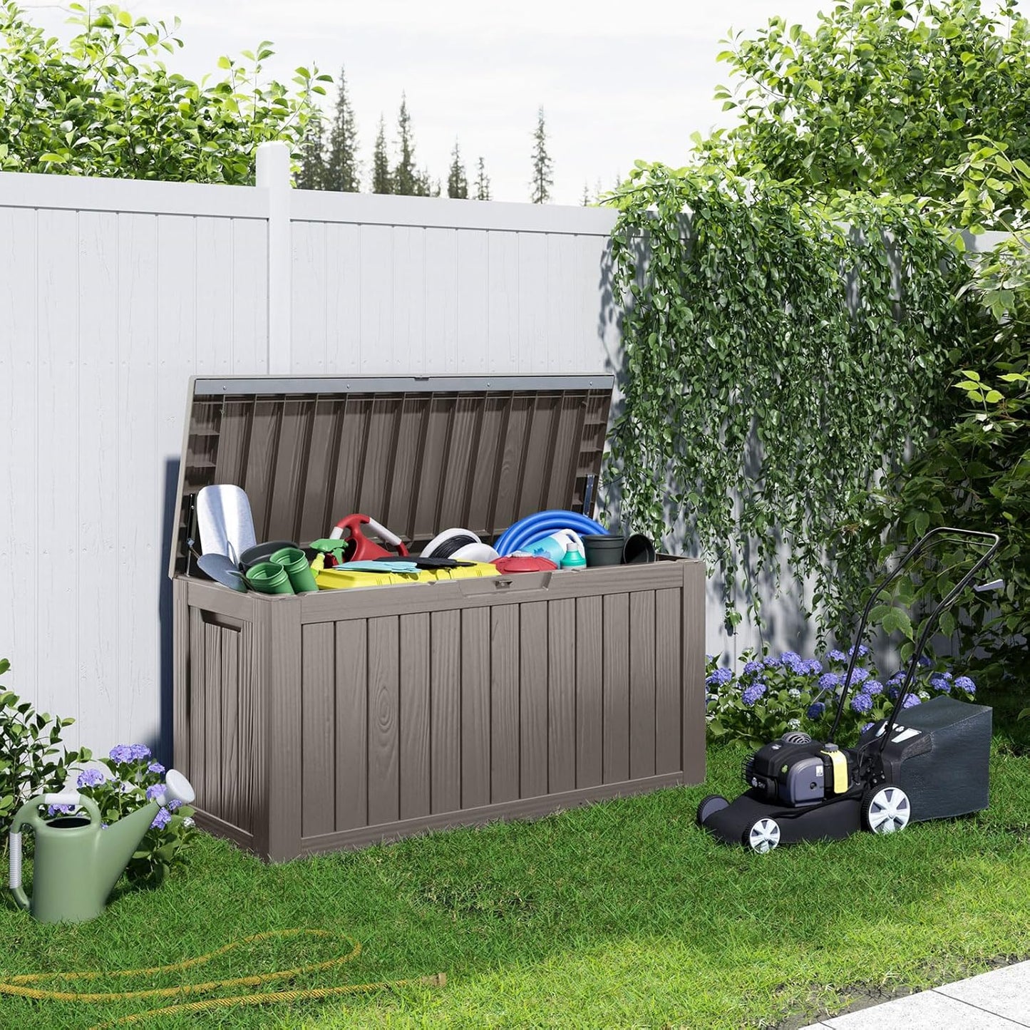 Skiennix 86 Gallon Outdoor Deck Box - Lockable Waterproof Storage for Garden Tools & Cushions | Grey