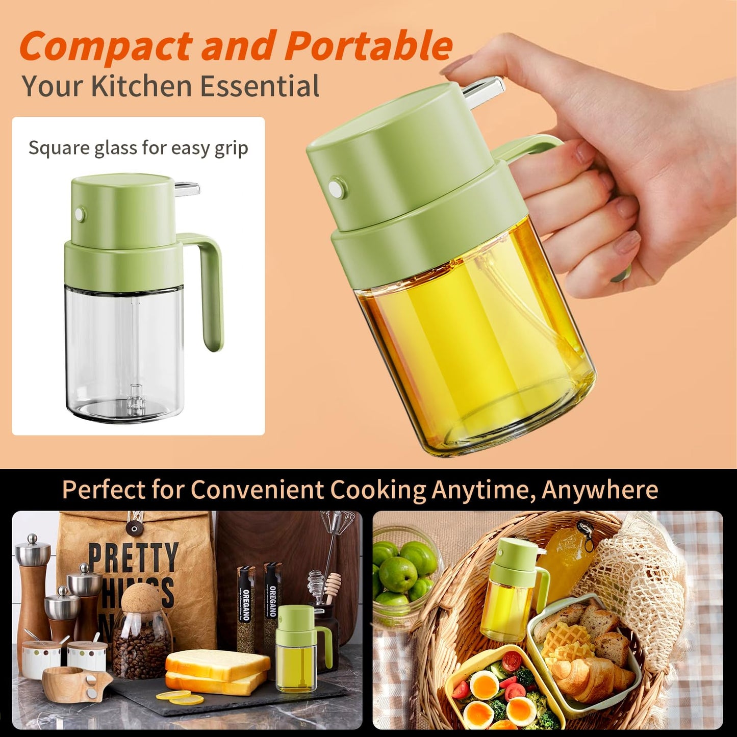 YARRAMATE Mini Oil Sprayer for Cooking, 6.8 OZ/ 200 ML Premium Oil Spray Bottle for Kitchen, Food-grade Olive Oil Sprayer, Portable Oil Mister for Air Fryer, kitchen, Outdoor BBQ and Camping (Green)