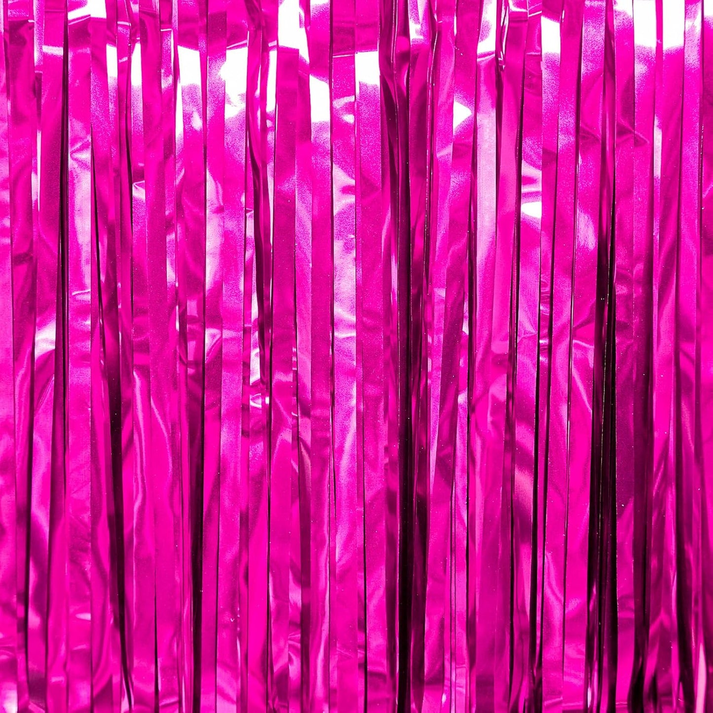 PartyWoo Hot Pink Foil Fringe Curtain - 8.2ft Magenta Tinsel Backdrop for Birthday & Bachelorette Parties