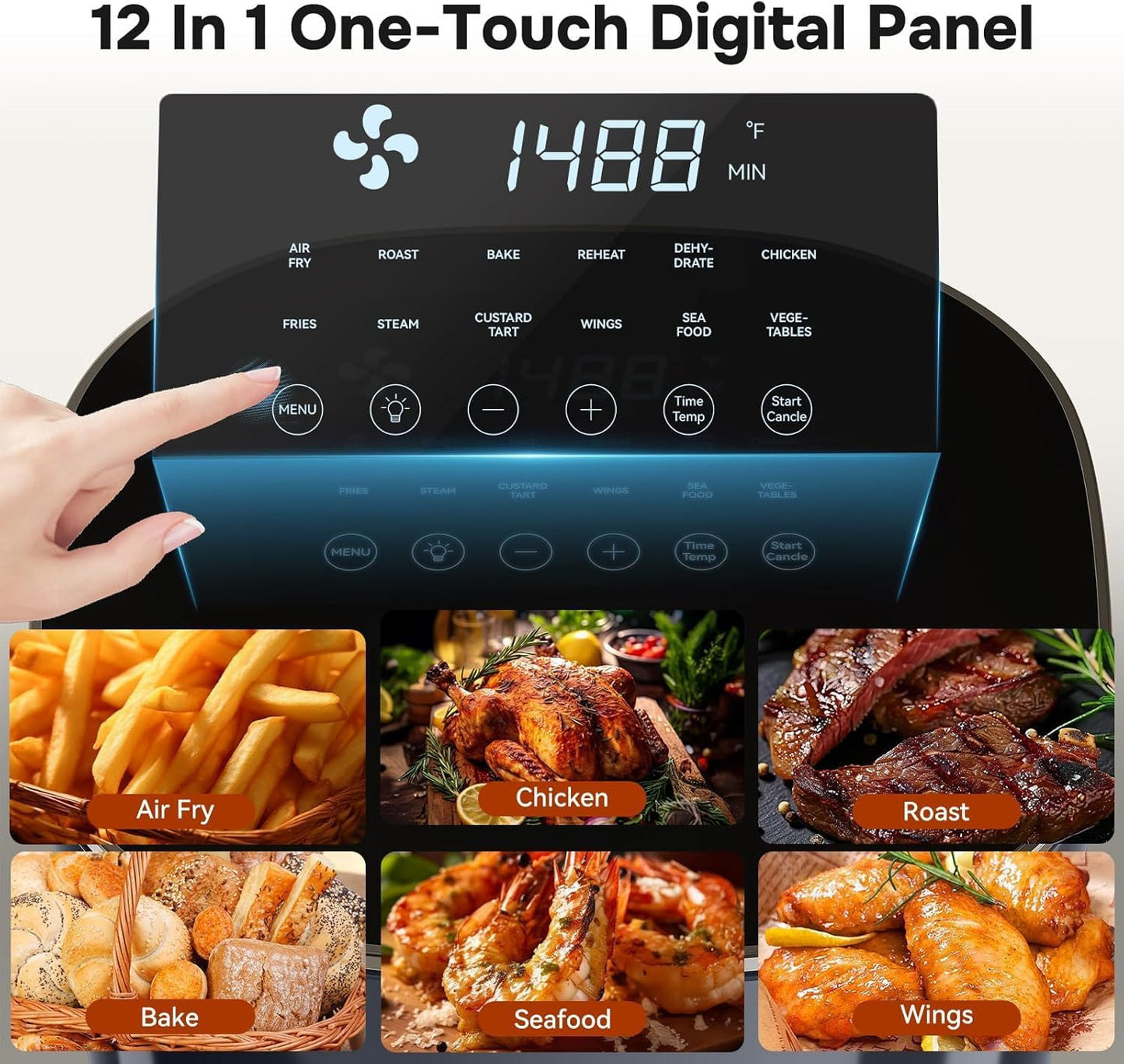Simple Deluxe 12-in-1 Air Fryer - 6.34 Qt Digital Preset with Visible Window & Nonstick Basket | 1700W