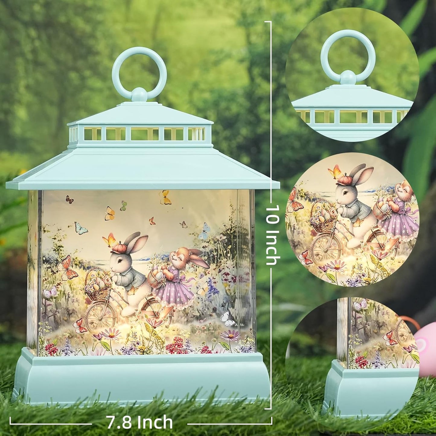 Regine Switzerland Easter Snow Globe Lantern - Illuminated Bunny Egg Decor with Timer | Glitter Spring Tabletop Decoration