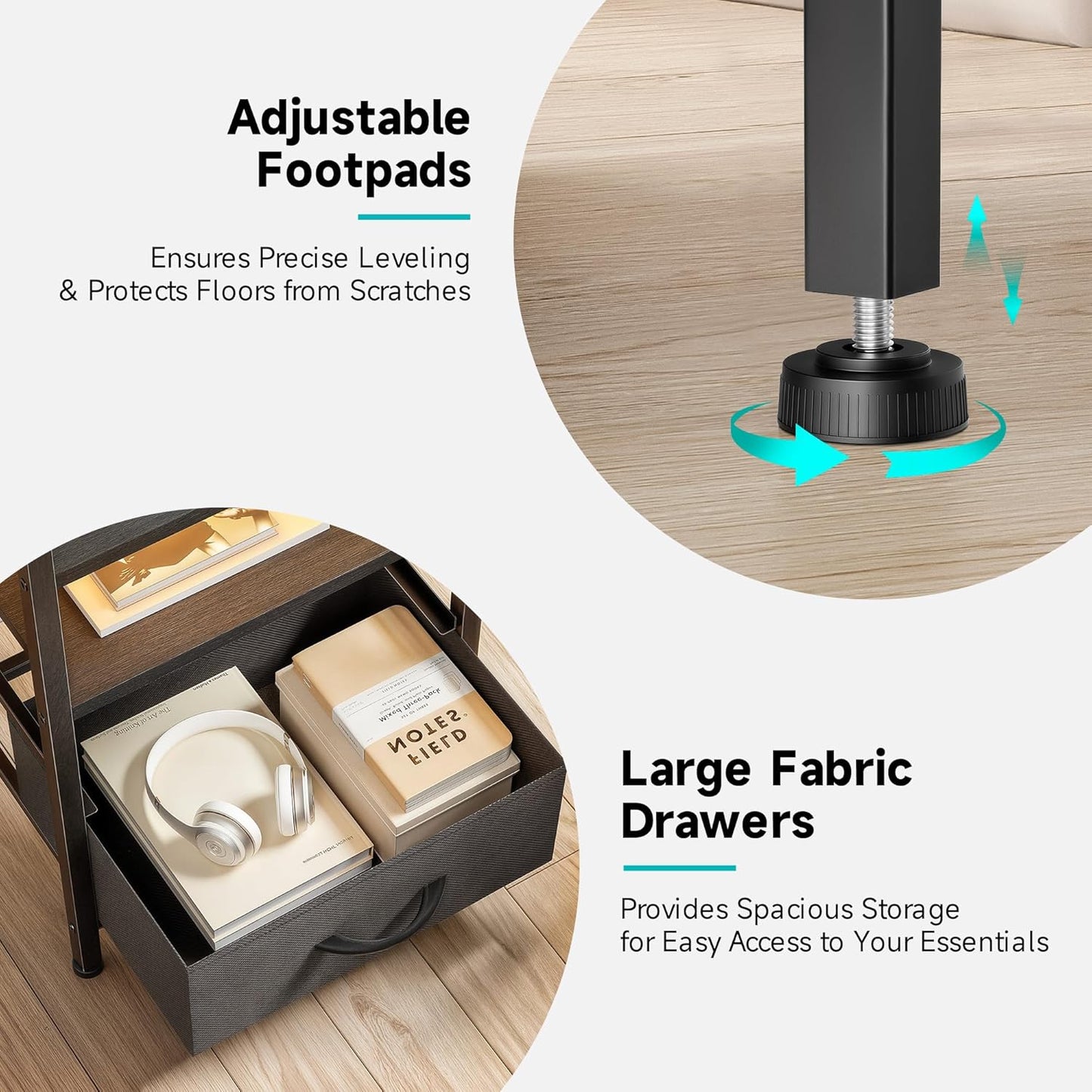 Lazzanto Night Stand | Modern Bedside Charger with LED Light Strip & Storage Drawers - USB Ports & AC Outlets