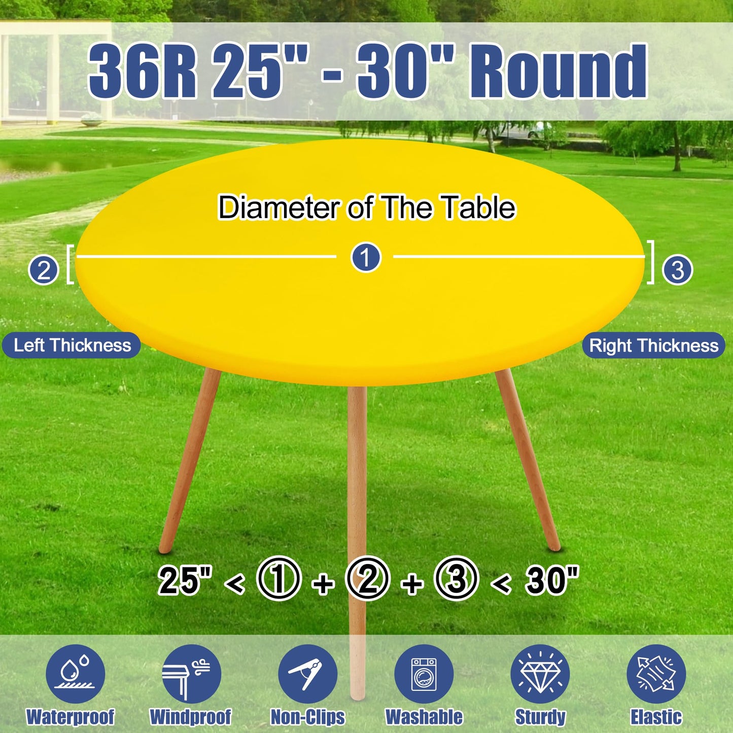 Moosfor Round Spandex Tablecloth, Elastic Fitted Waterproof Tablecloths for 25"-30" Tables, Stretch Washable Picnic Table Cover for Camping, Dining, Indoor and Outdoor, Yellow