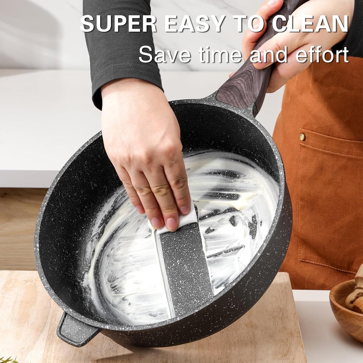 Kordisen Nonstick Deep Frying Pan - 12 Inch Large Skillet with Lid | 5 Qt Healthy Induction Cookware, PFOA Free