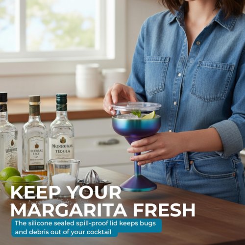 Hemli Insulated Margarita Glass, Cocktail Tumbler with Lid, Stainless Steel Vacuum Insulated, Keeps Drinks Cold for 12 Hours