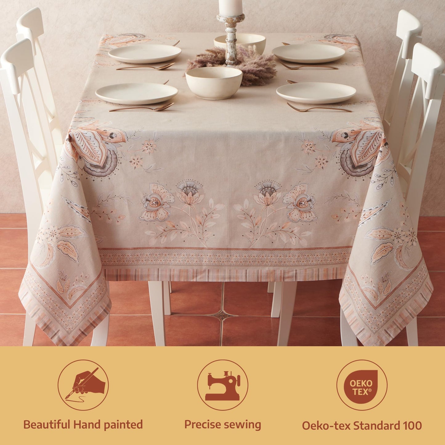 Maison d' Hermine Premium Table Cloth Rectangle Table 100% Combed Cotton 120 x 70 Inches Tablecloth Reusable Decorative for Dining Room, Farmhouse, Home, Party, Festive & Wedding - Society Florals