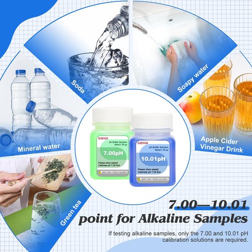 GIDIGI Calibration Buffer Solution kit 4/7/10 and 1413µS/cm, TDS/EC Standard Solution for Calibrating pH Meter TDS Tester EC Salinity Multifunction Meter, Suitable for Hydroponics, Aquaponics, Lab